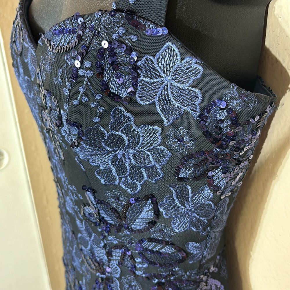 Dress the population anabel floral sequin gown navy small new prom maxi event - Picture 8 of 16
